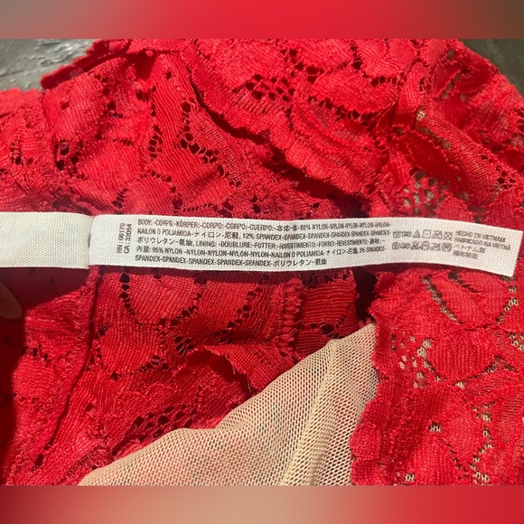 Free People Intimately Everyday Red Lace Halter Bodysuit Sz Large - Picture 13 of 13